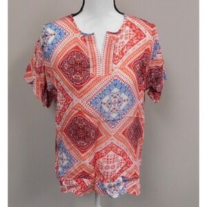 Coldwater Creek Women's  Top Shirt Red white blue  V Neck Size Petite Medium